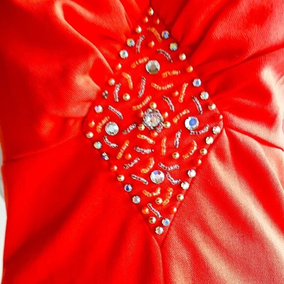 Vintage NuMode  Orange Red Sleveless Empure Waist Maxi Dress S - Picture 3 of 6